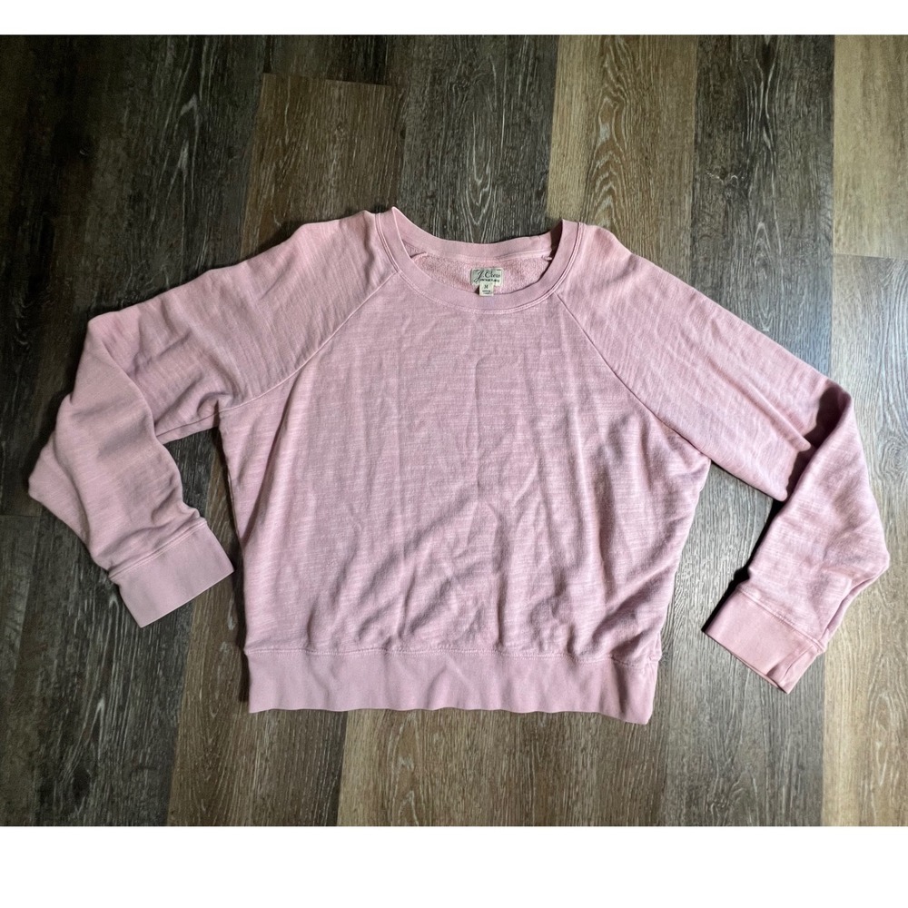 J. Crew Sweatshirt Women Medium Pink Vintage Fleece Raglan Pullover Long Sleeve